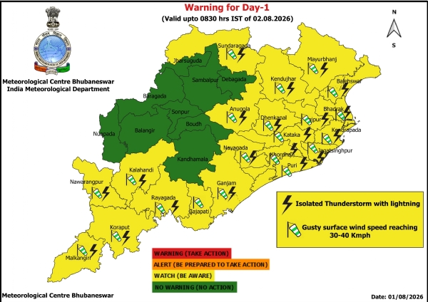 ଆଗାମୀ ୨୪ ଘଂଟା ପାଇଁ ୨୧ ଜିଲ୍ଲାକୁ ୟେଲୋ ୱାର୍ଣ୍ଣିଂ