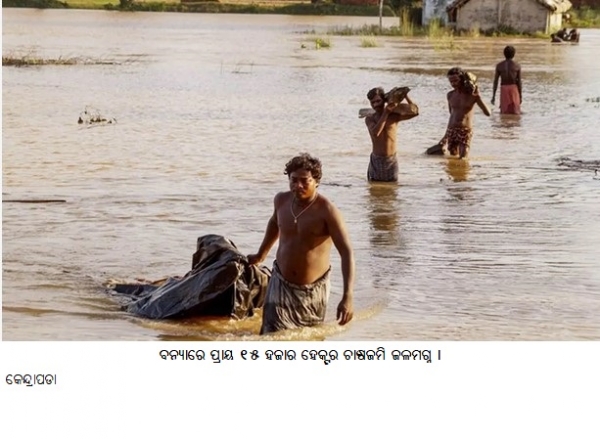 ବନ୍ୟାରେ ପ୍ରାୟ ୧୫ ହଜାର ହେକ୍ଟର ଚାଷଜମି ଜଳମଗ୍ନ ।