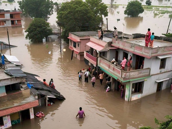 बिहार में आई बाढ़ की तस्वीर।