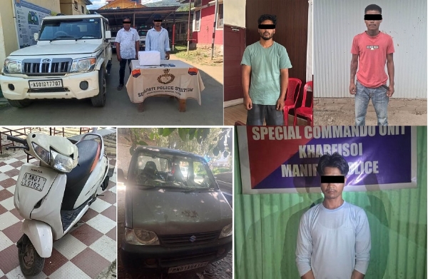 Image of the Arrested Insurgents and Seized Contraband in Manipur.