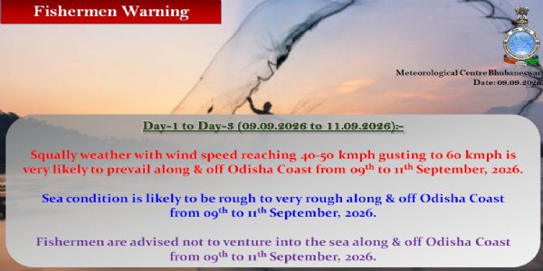 ଆଗାମୀ ୩ ଦିନ ମତ୍ସ୍ୟଜିବୀଙ୍କୁ ସମୁଦ୍ରକୁ ଯିବାକୁ ବାରଣ